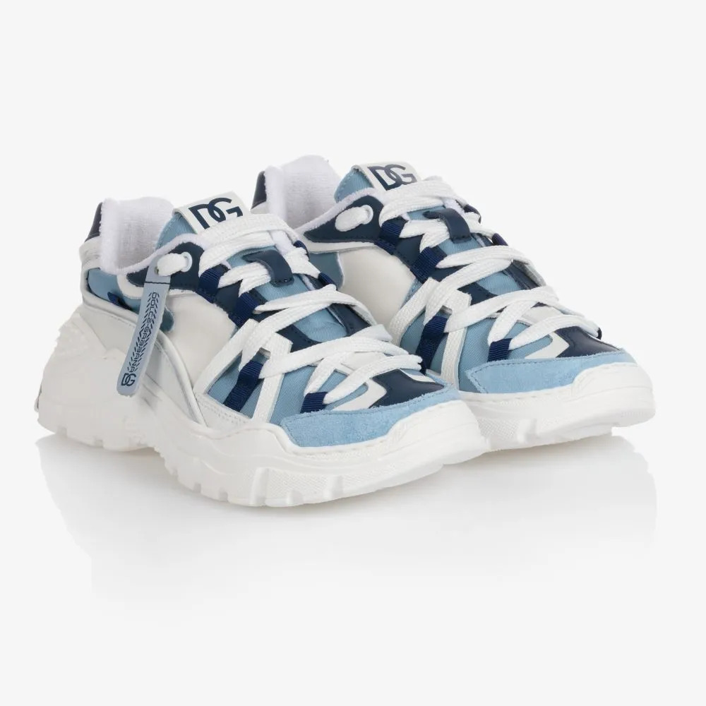 White & Blue Logo Trainers