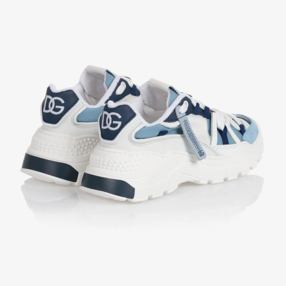 White & Blue Logo Trainers