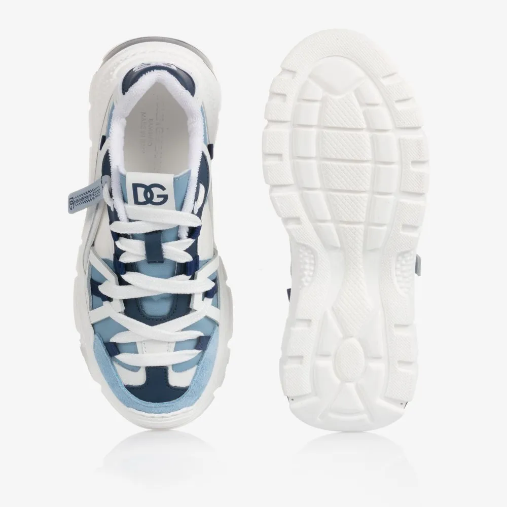 White & Blue Logo Trainers