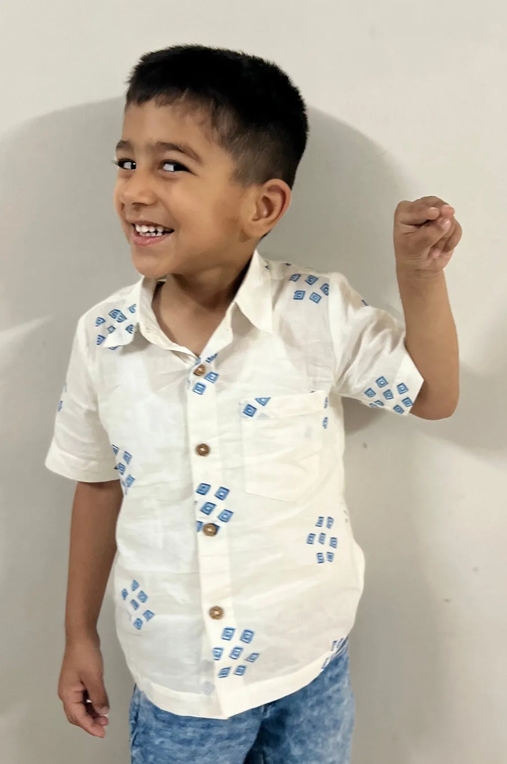 White Bandhani Cotton Shirt (Kid)