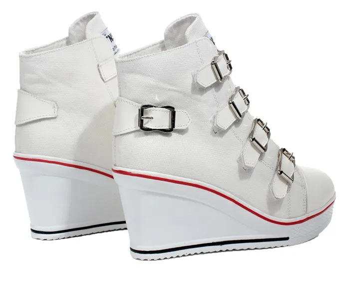 White Canvas Buckles Platforms Sneakers