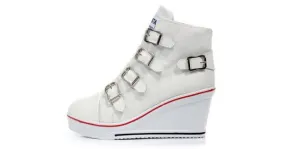 White Canvas Buckles Platforms Sneakers