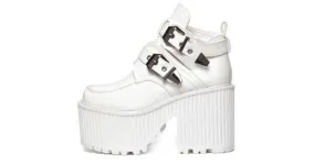 White double buckle punk rock chunky heels boots