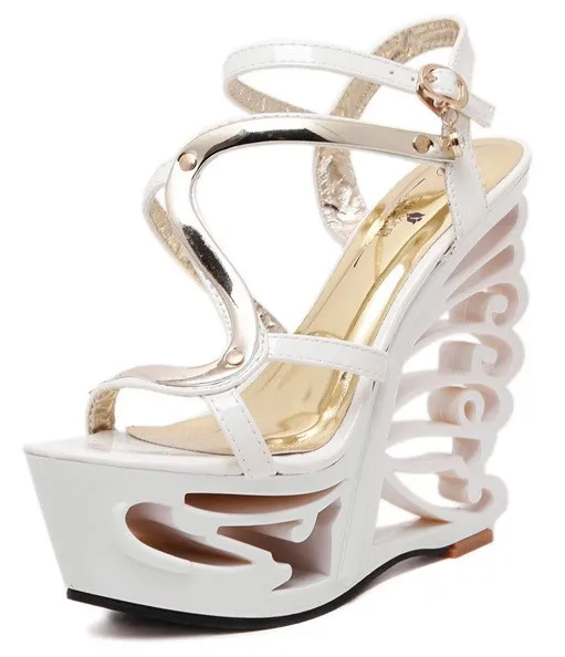 White Gold Swirl Butterfly Bridal Platforms Wedges