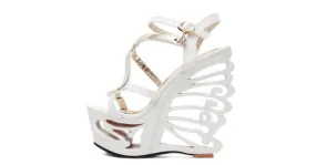 White Gold Swirl Butterfly Bridal Platforms Wedges