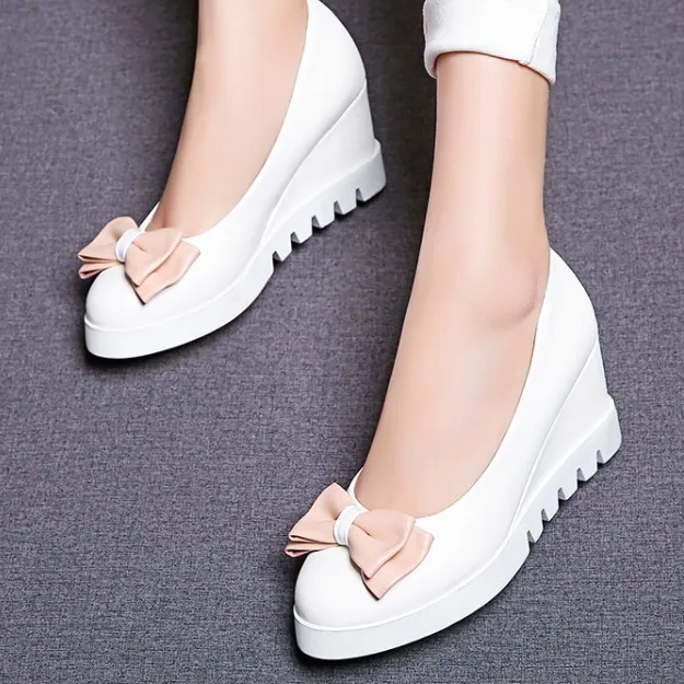 Pastel Pink Bow Point Head Ballet Flats Platforms