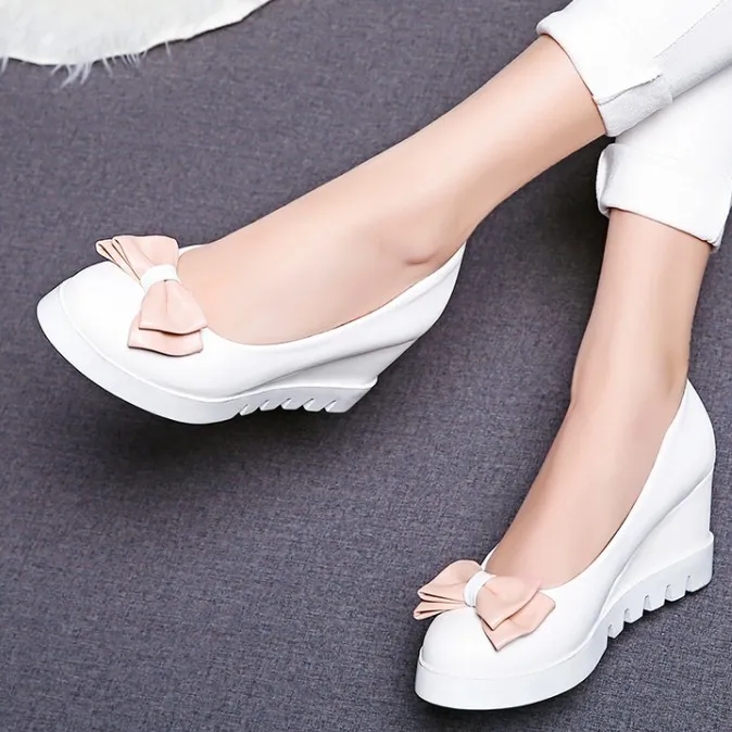 Pastel Pink Bow Point Head Ballet Flats Platforms