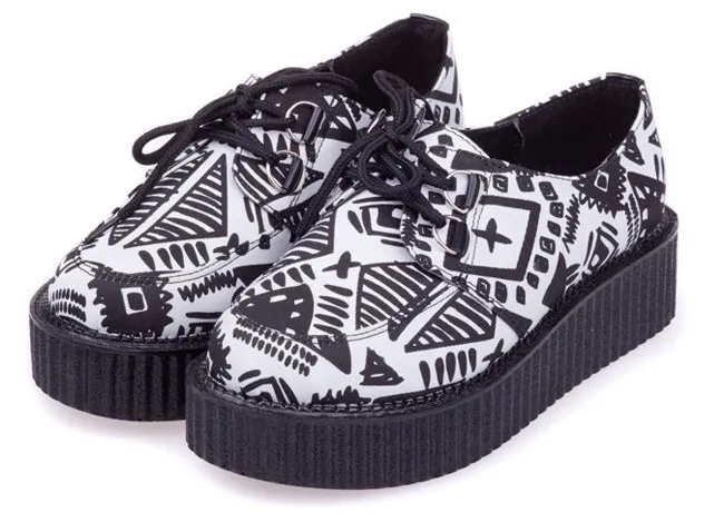 White Tribal Lace Up Platforms Oxfords Creepers