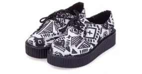 White Tribal Lace Up Platforms Oxfords Creepers