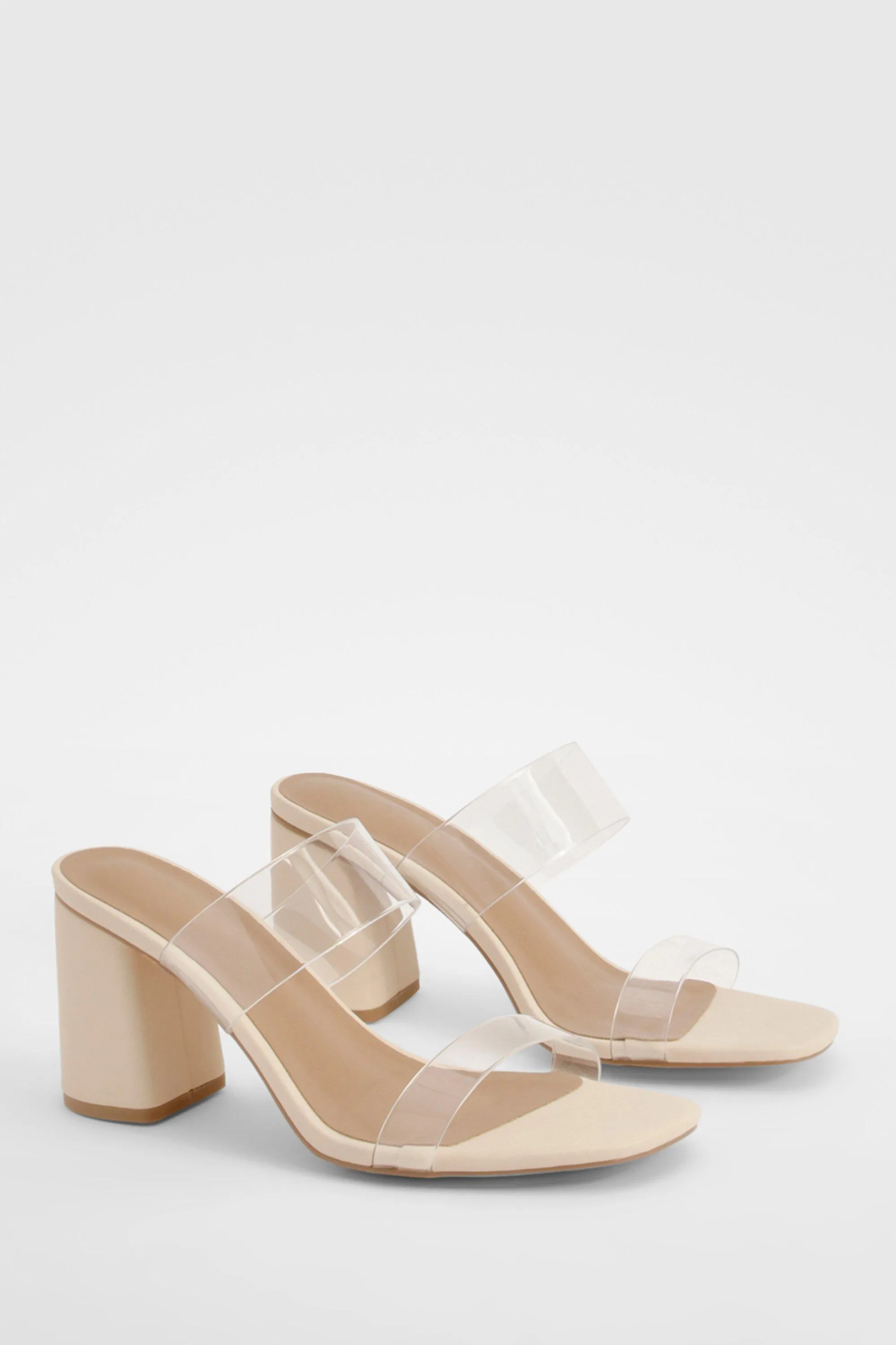 Wide Width Clear Double Strap Block Heel Mules