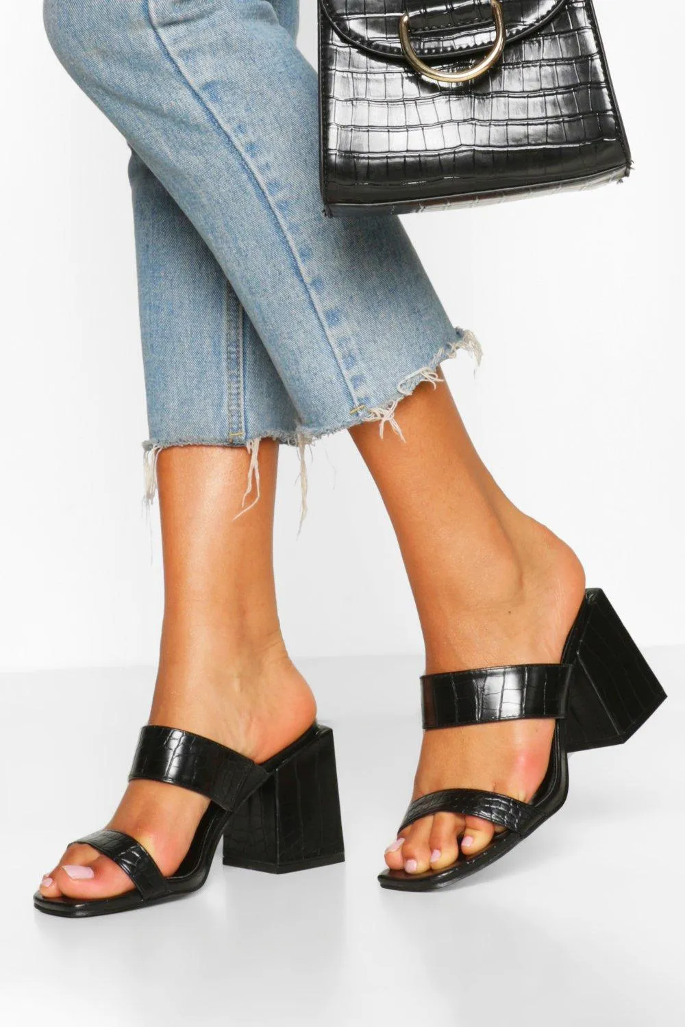 Wide Width Croc Square Toe Mules