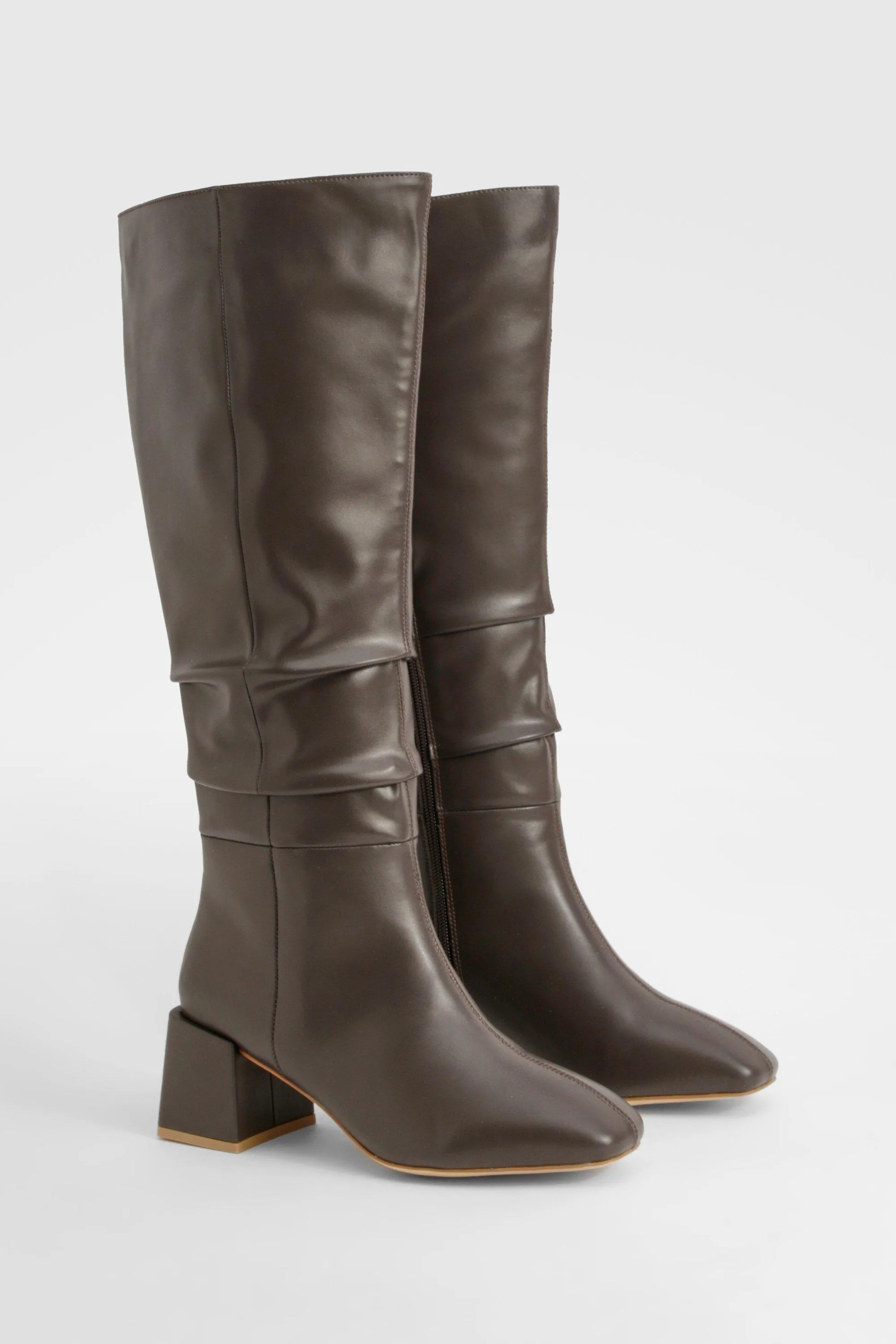 Wide Width Ruched Block Knee High Boots