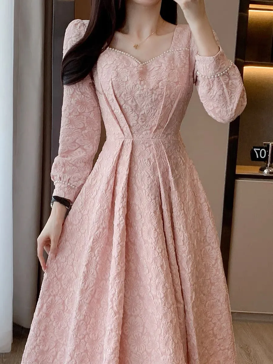 Winter new fashion temperament, gentle, light and luxurious girl, high-end sense, slim pink high-end dress, western style dress