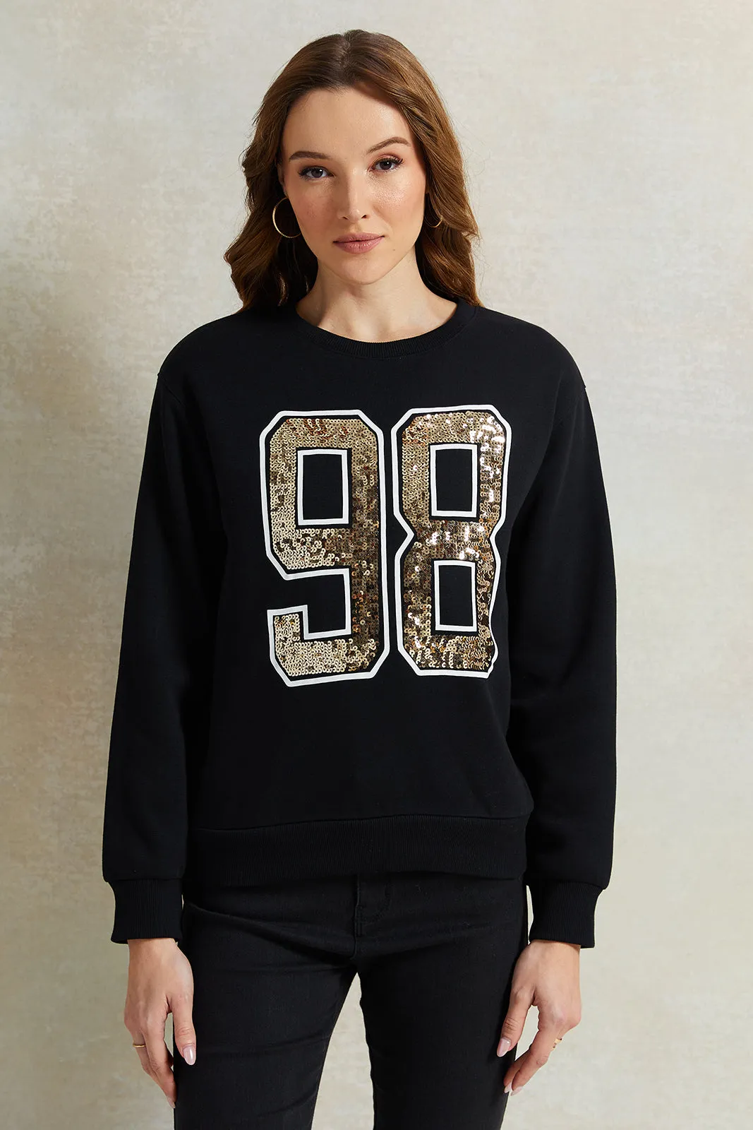 Women Black Sequenced Sweatshirt