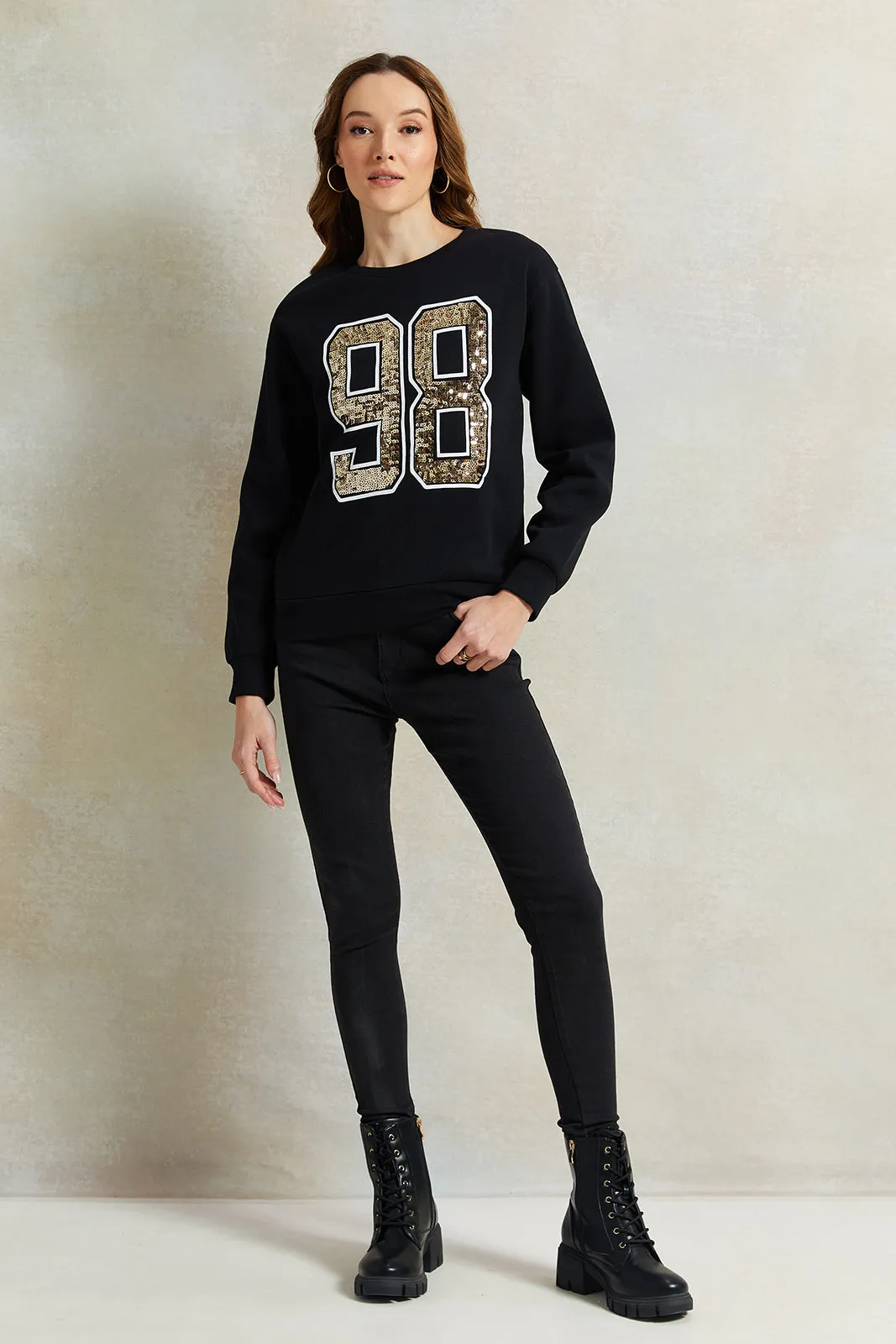 Women Black Sequenced Sweatshirt