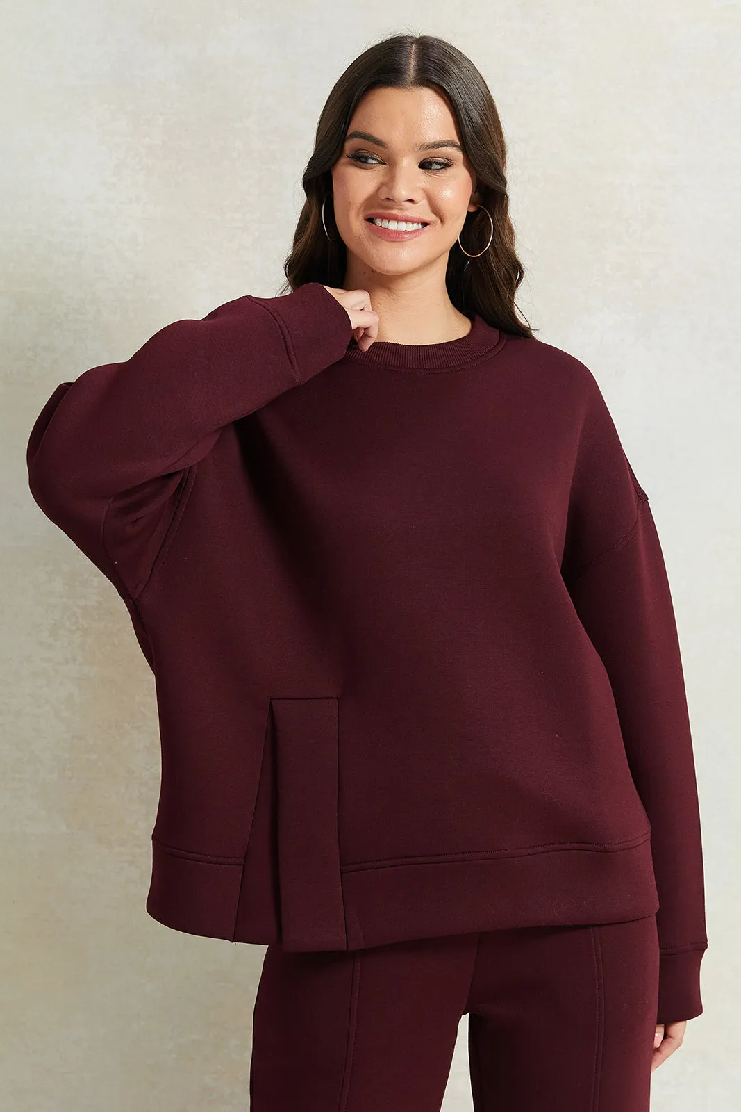 Women Burgundy Oversized Sweatshirt