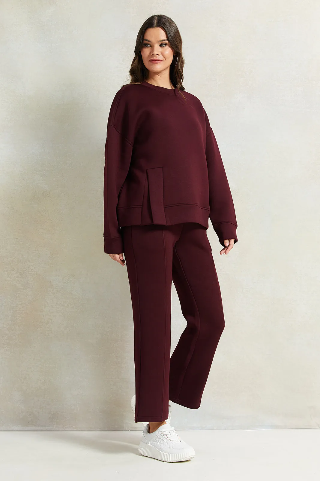 Women Burgundy Oversized Sweatshirt