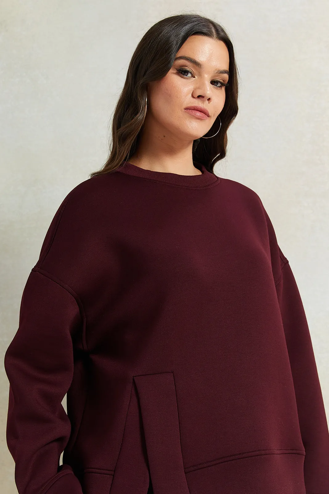 Women Burgundy Oversized Sweatshirt