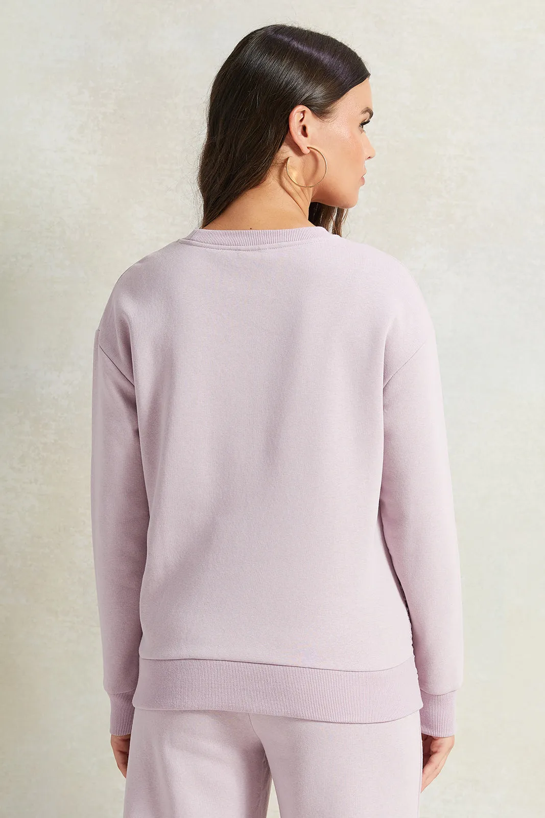 Women Lilac Sweatshirt With Bottom Lace Hem