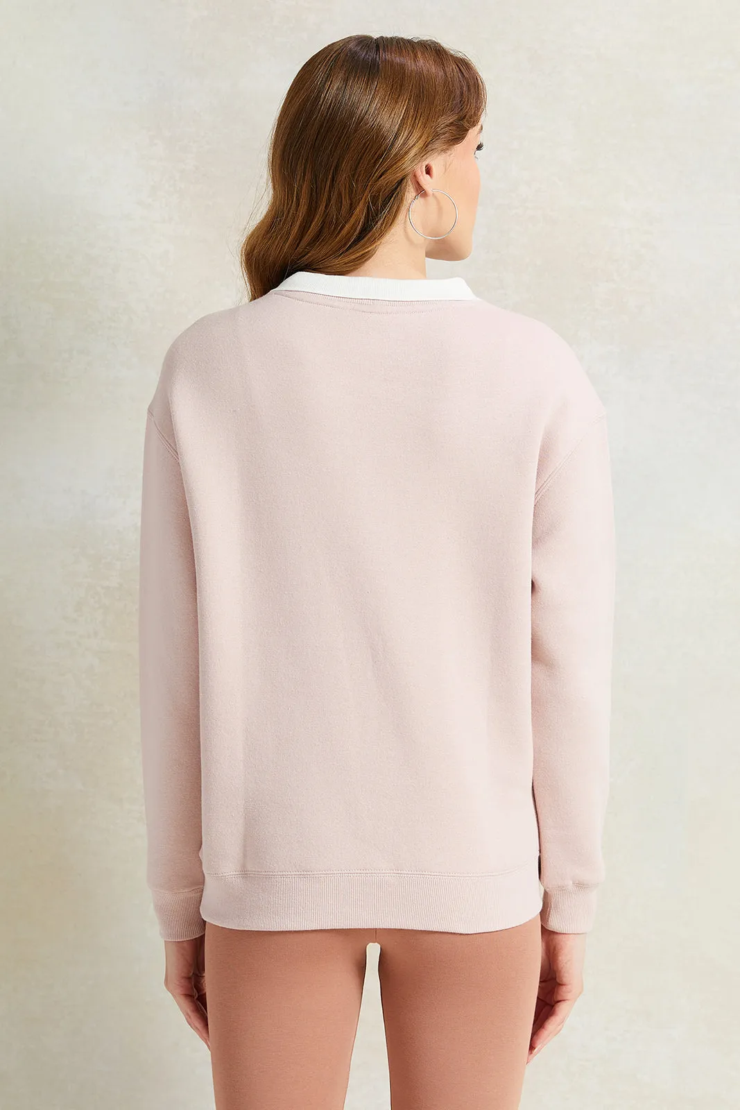 Women Pink Collared Printed Sweatshirt