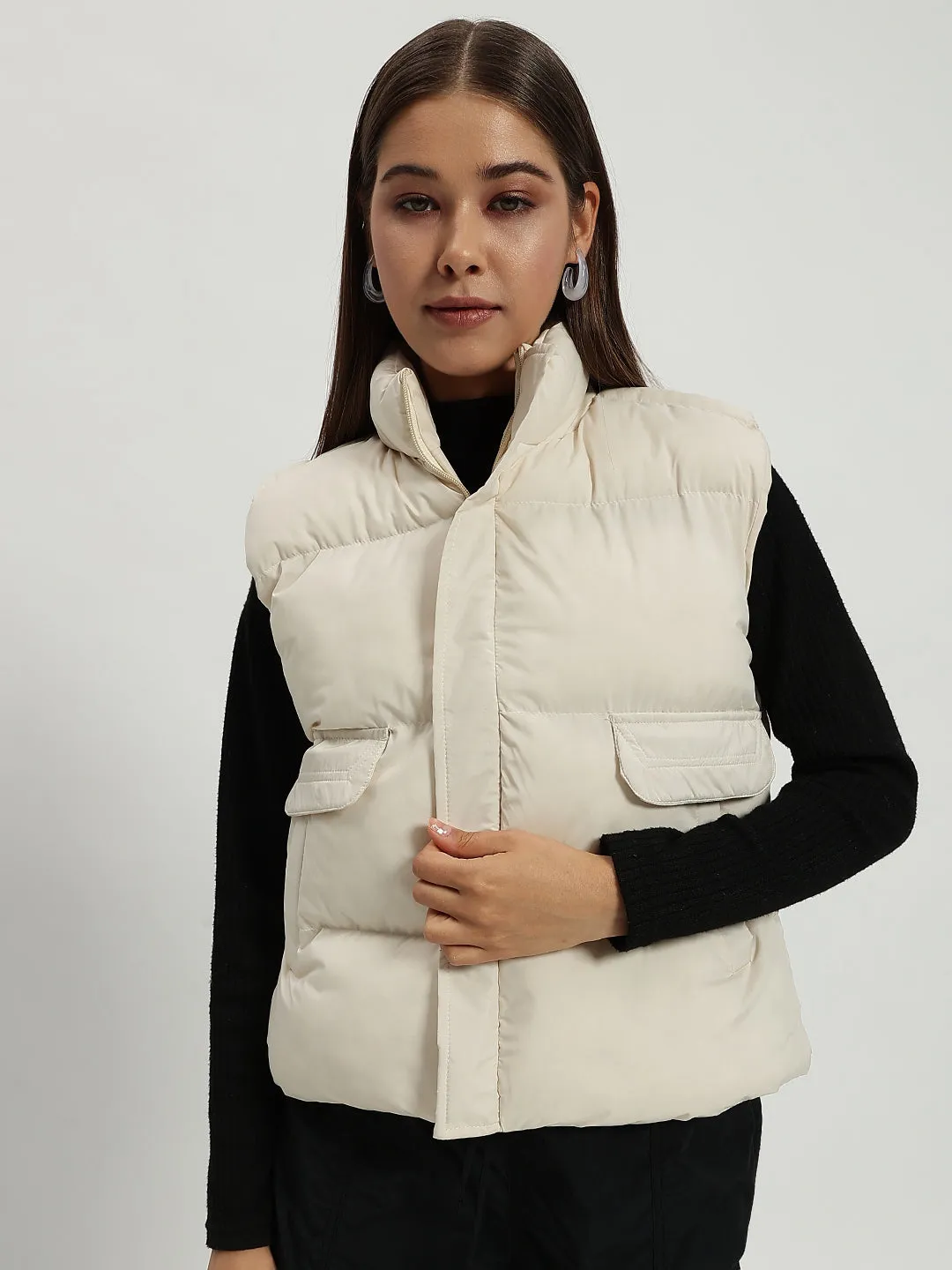 Women Puff Jacket-WHITE