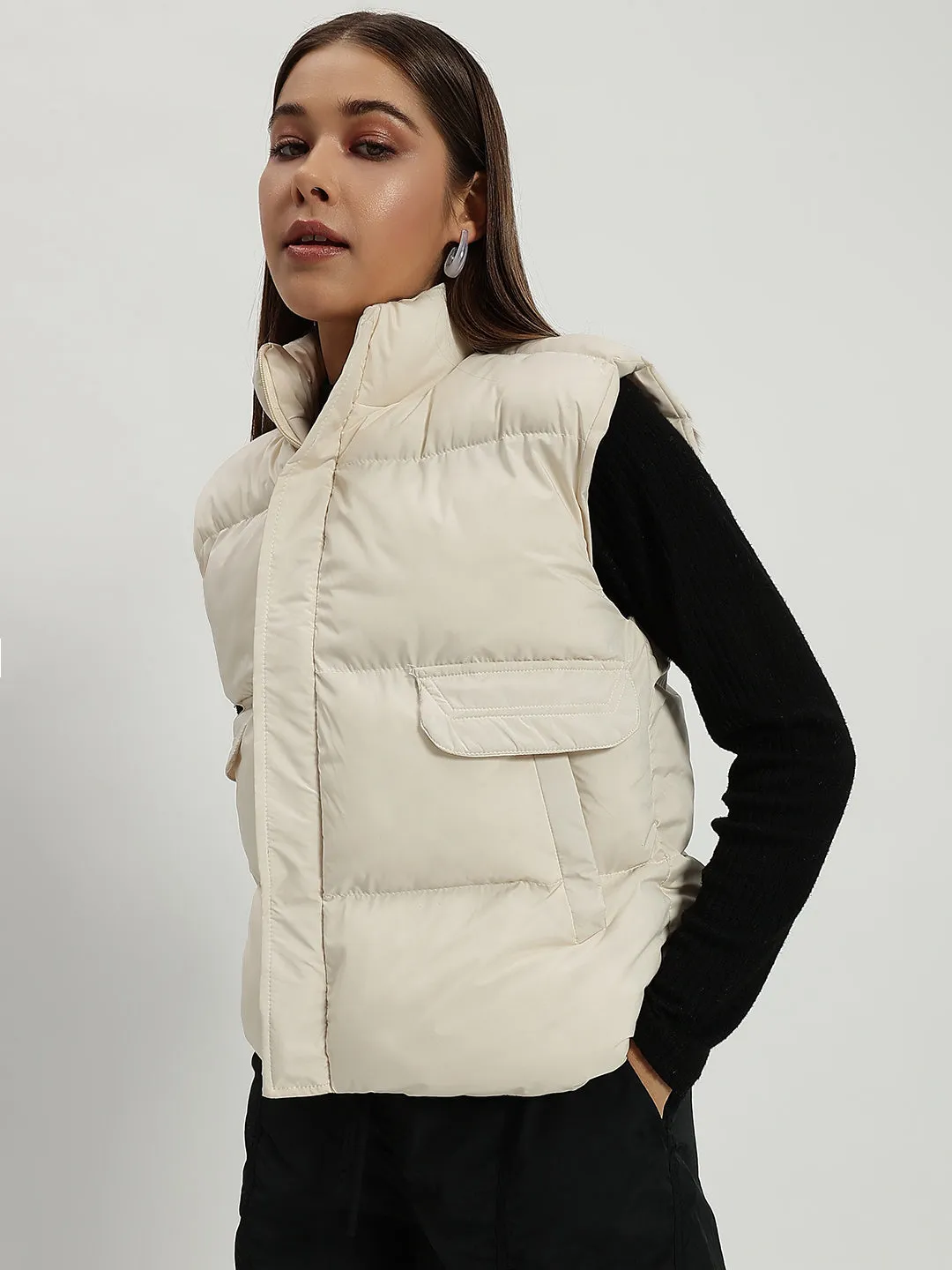 Women Puff Jacket-WHITE