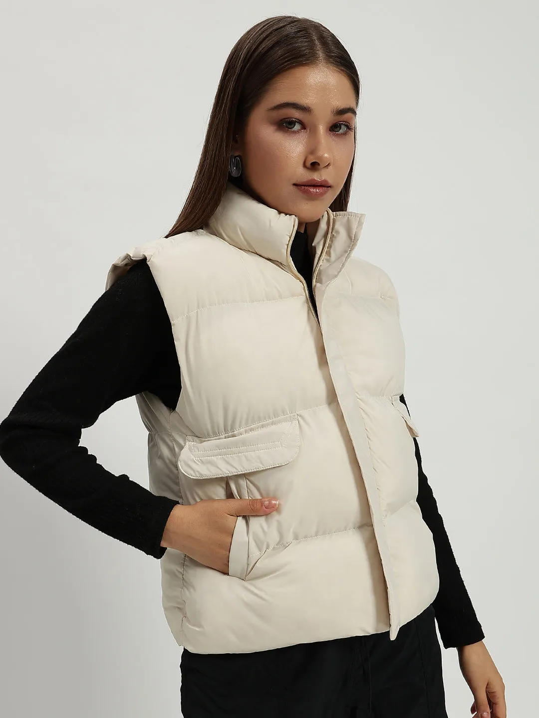 Women Puff Jacket-WHITE