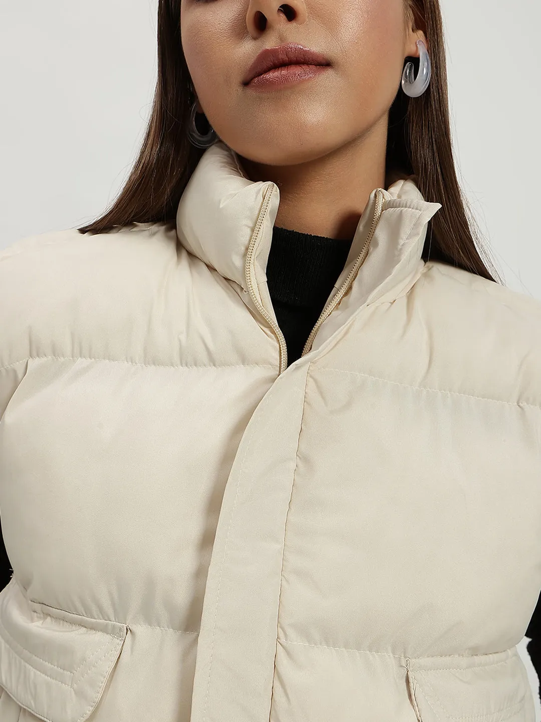 Women Puff Jacket-WHITE