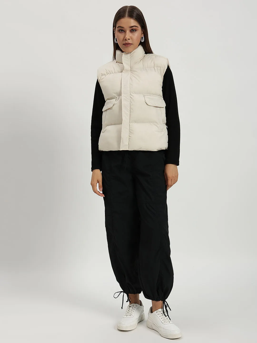 Women Puff Jacket-WHITE