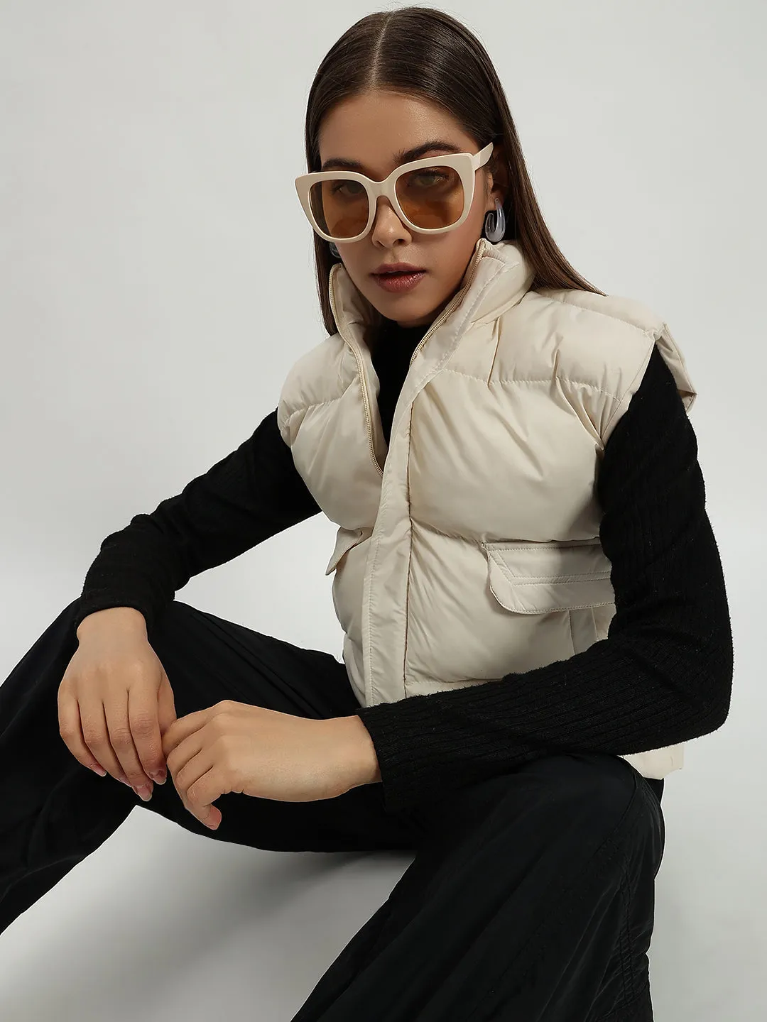 Women Puff Jacket-WHITE