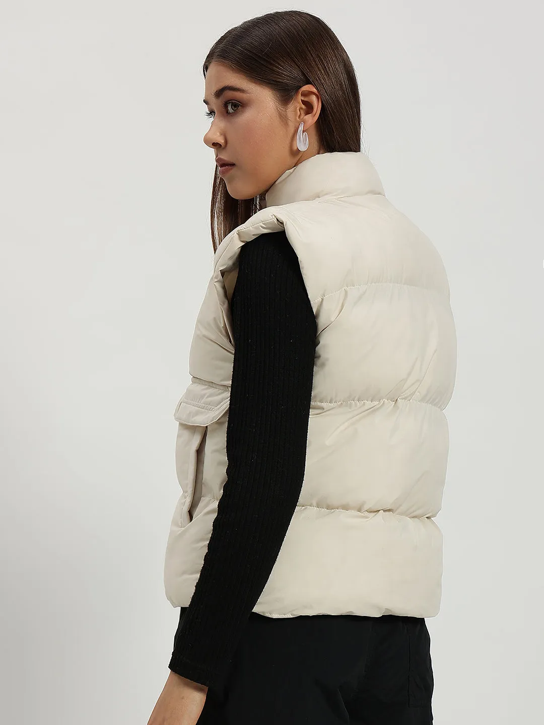 Women Puff Jacket-WHITE