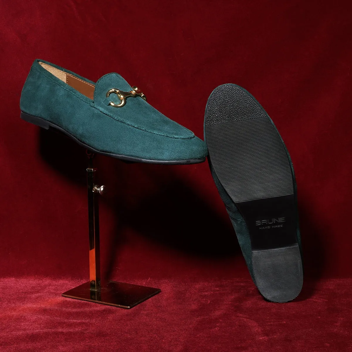 Women Slip-On Shoes in Green Suede Leather