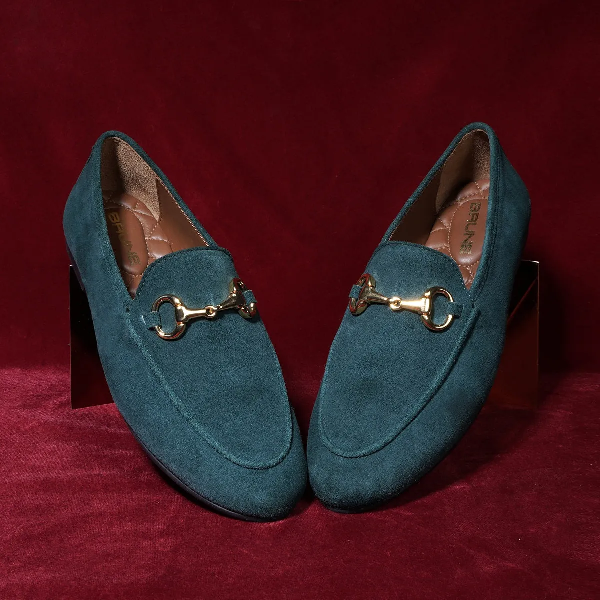 Women Slip-On Shoes in Green Suede Leather