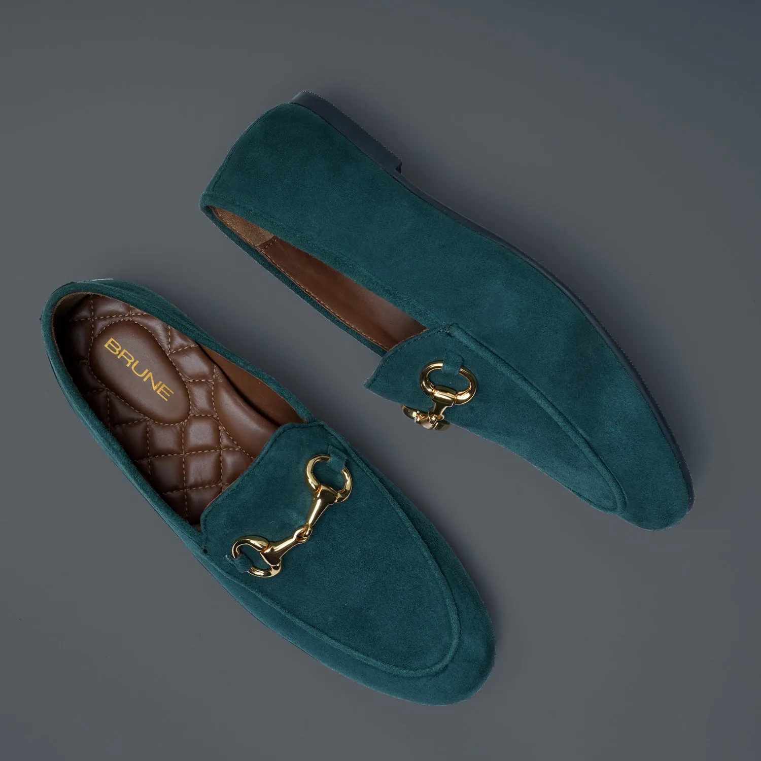 Women Slip-On Shoes in Green Suede Leather