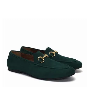 Women Slip-On Shoes in Green Suede Leather