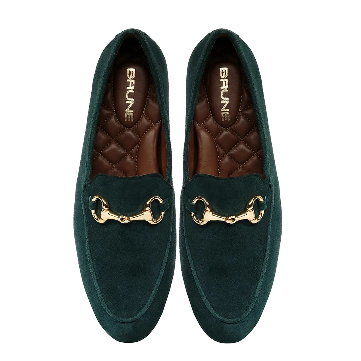 Women Slip-On Shoes in Green Suede Leather