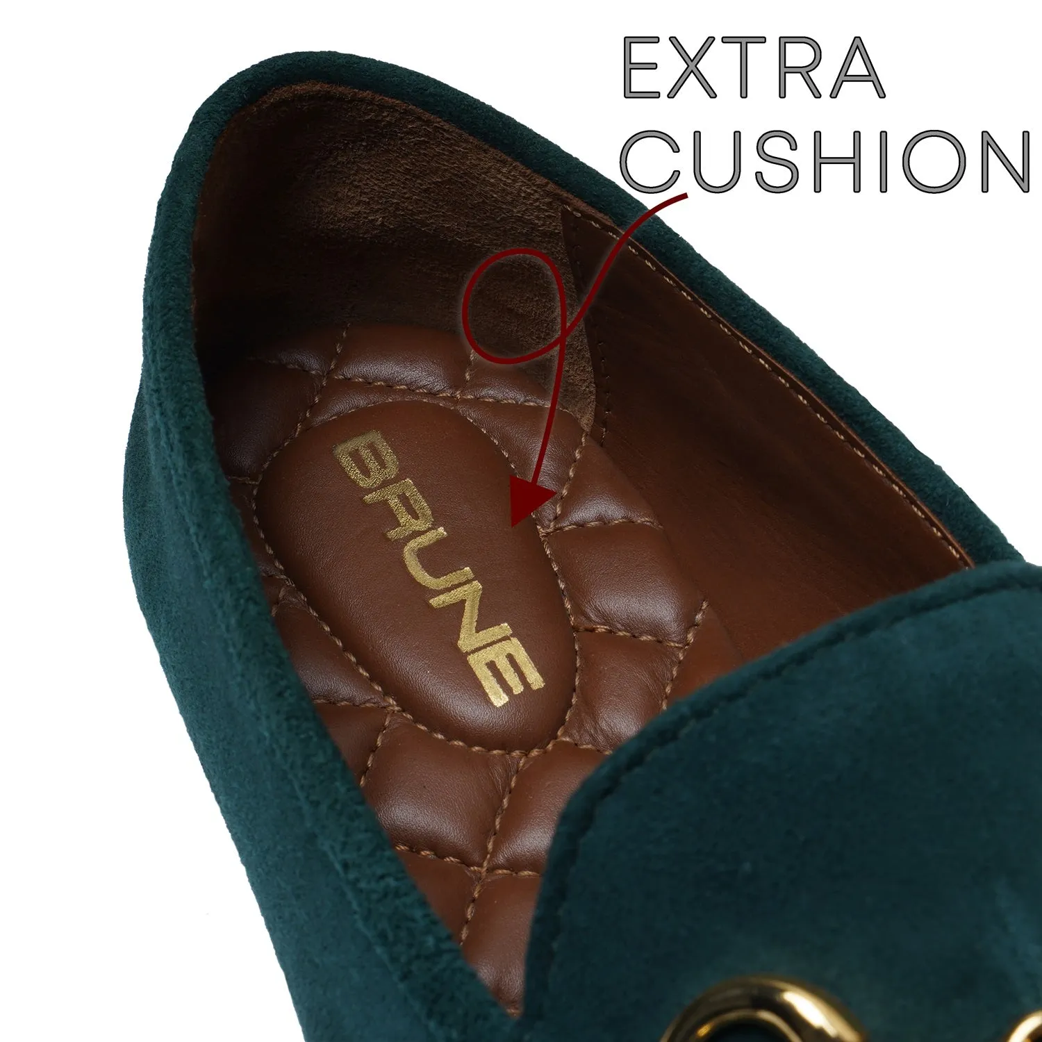 Women Slip-On Shoes in Green Suede Leather