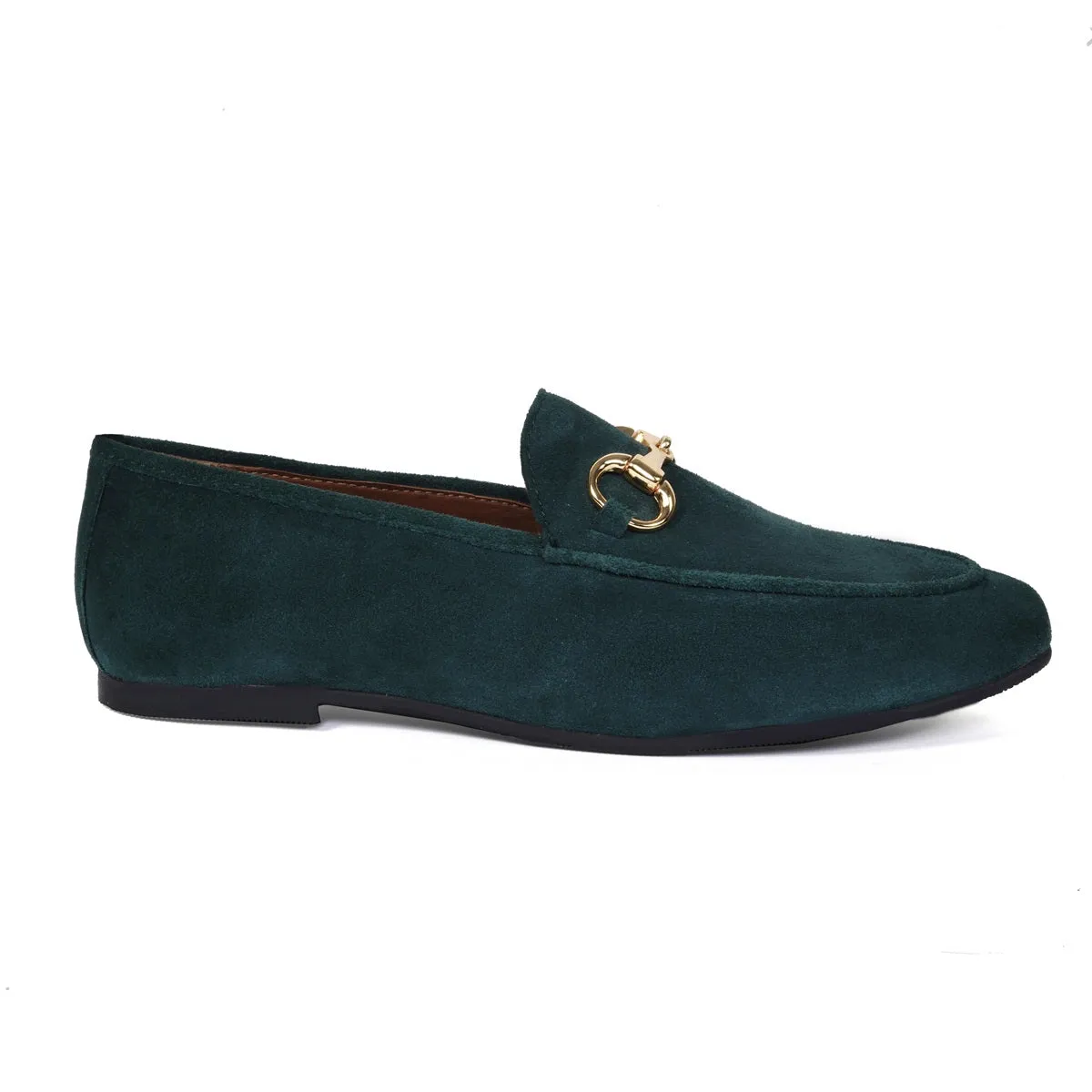 Women Slip-On Shoes in Green Suede Leather