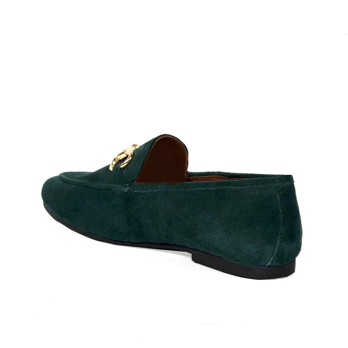 Women Slip-On Shoes in Green Suede Leather