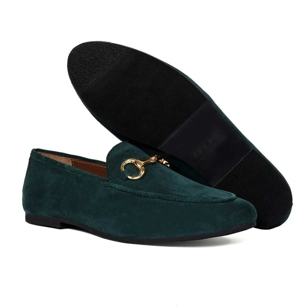 Women Slip-On Shoes in Green Suede Leather