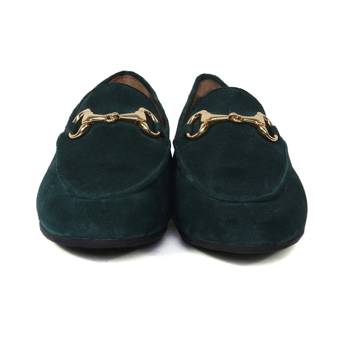 Women Slip-On Shoes in Green Suede Leather