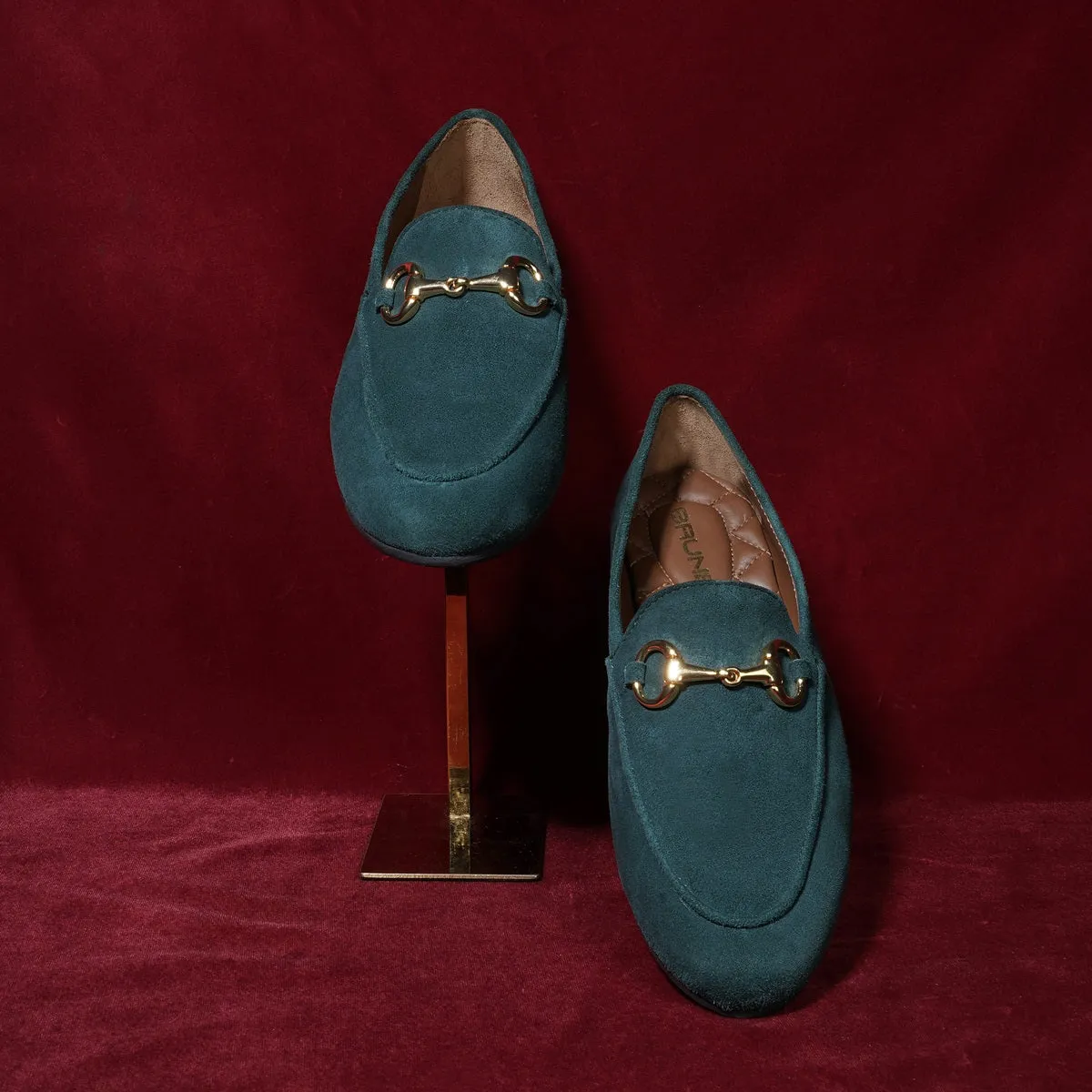 Women Slip-On Shoes in Green Suede Leather