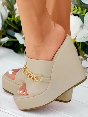 Womens Chain Platform Mule Wedges