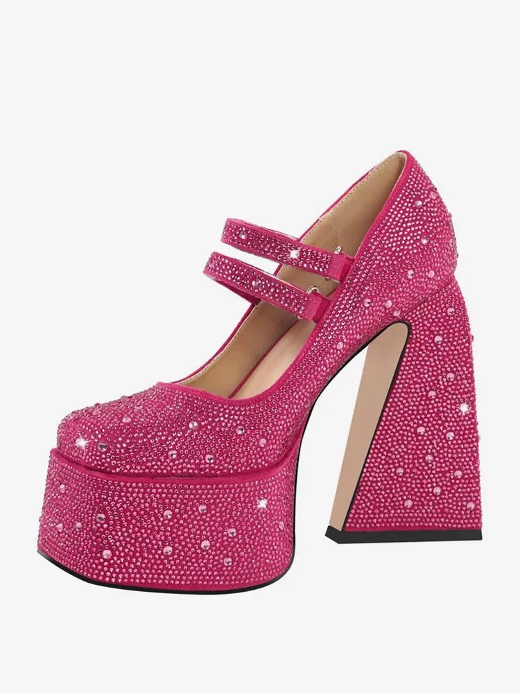 Women's High Heels Rhinestones Platforms Chunky Heel Pumps