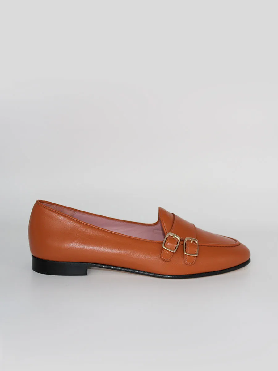 Womens leather loafers with two buckles Gala color.