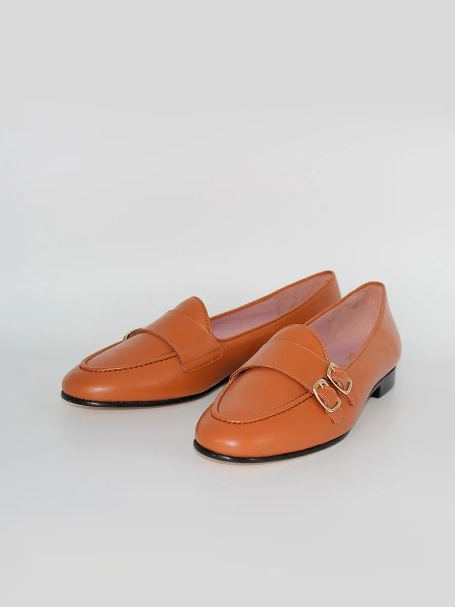 Womens leather loafers with two buckles Gala color.