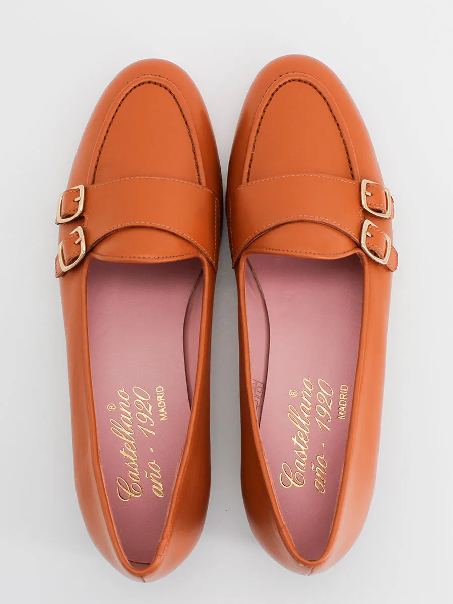 Womens leather loafers with two buckles Gala color.