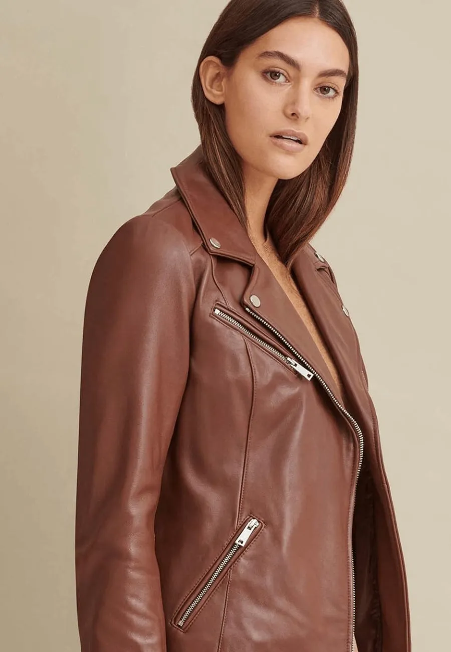 Women's Stylish Brown Leather Biker Jacket