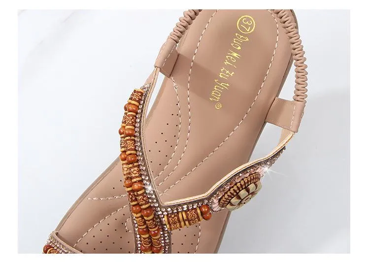 Women's Summer Ethnic Style Rhinestone Elastic Band High Heel Sandals