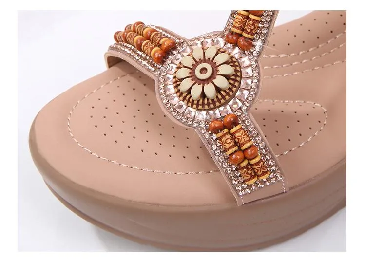 Women's Summer Ethnic Style Rhinestone Elastic Band High Heel Sandals